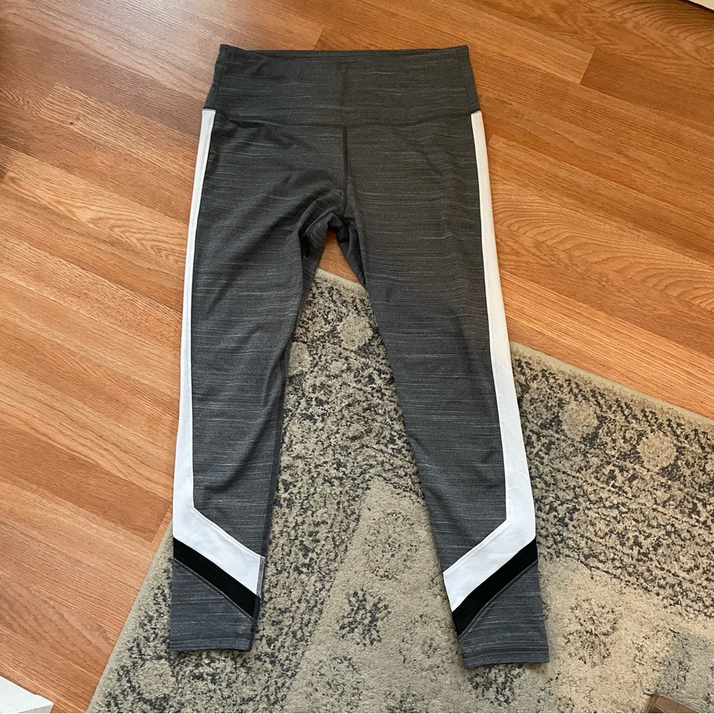 Reebok Gray Heather High-Waist Leggings with White and Black Accents